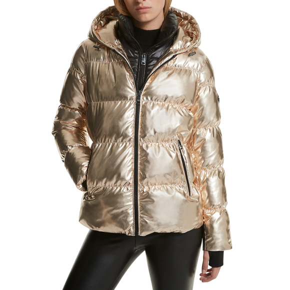 Michael Kors Ciré Shine Hooded Puffer Coat Jacket Metallic Gold XXS/XS/S/M/XL - Picture 1 of 2